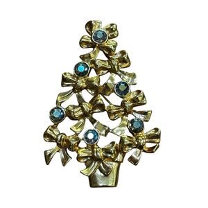 Vintage Avon Christmas tree brooch gold & AB rhinestones festive holiday pin